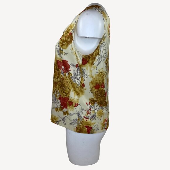 Women Floral Jacket Sleeveless Top Set Office Formal Work Cream Brown Red Size M - Picture 9 of 16